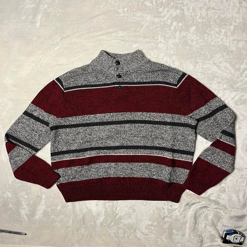 Chaps Pullover Sweater Mens Large 3 Button Cotton Stripes Colorblock 90's Y2K